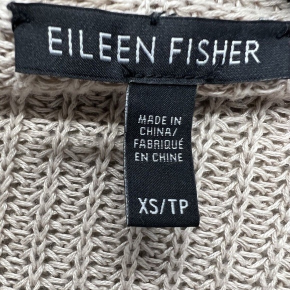 EILEEN FISHER Cardigan Womens XS Tan Organic Linen Knit Open Front Waterfall - Picture 3 of 8